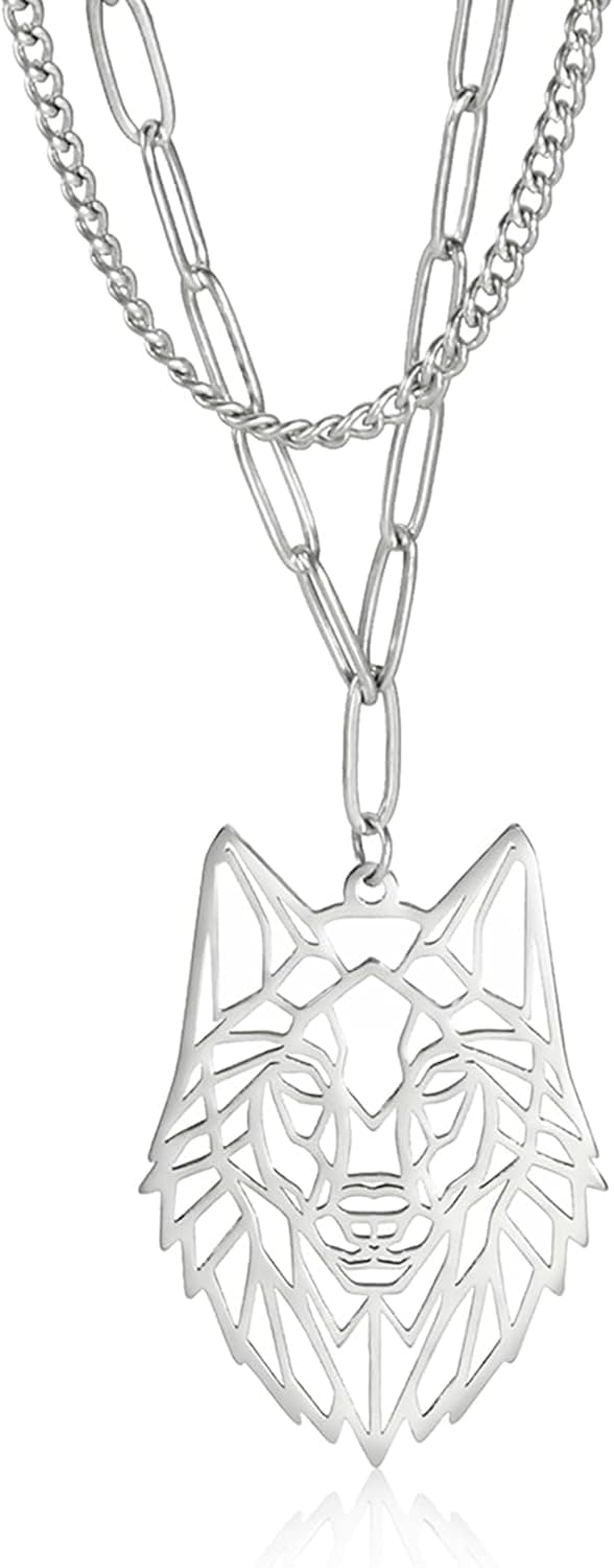Detalle de VASSAGO Wolf Halskette aus Edelstahl mit Wolf-Anhänger im Gothic/Punk-Stil (Herren & Damen)