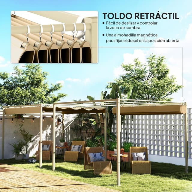 Thumbnail 2 de Outsunny Pérgola 3x3 m techo retráctil