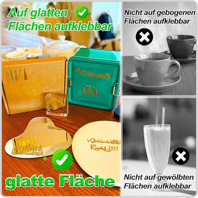 Detalle de Aoiuenok Rub-on Sticker Weihnachten in Gold Metallic – 3 Bögen für DIY, Karten & Geschenke