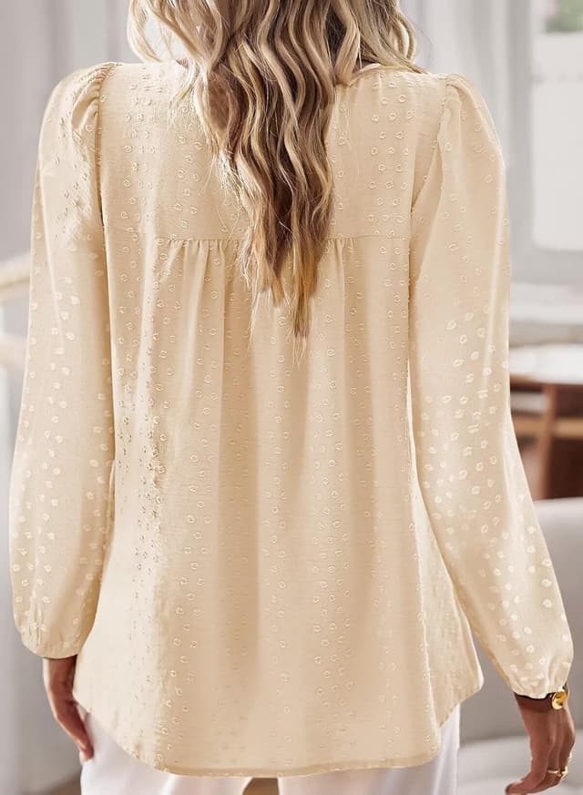 Detalle de TUUHAW Women’s Round Neck Long Sleeve Top with Crochet & Chiffon Lace Hem