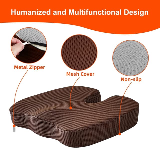 Detalle de inaepeak Memory Foam Seat Cushion for Coccyx Tailbone Pain Relief (Brown Mesh, Non-slip)
