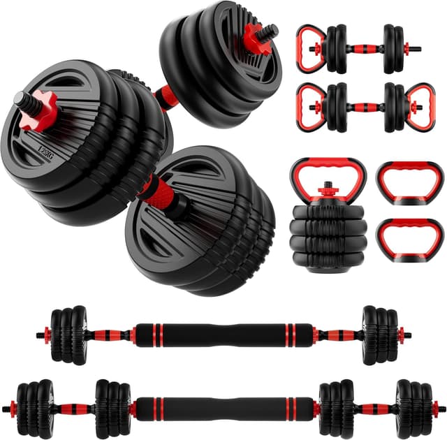 Detalle de SCEPKN Adjustable Dumbbell Set (10/20/30/45/70/90 lbs) — 4-in-1 Free Weight System for Home Gym