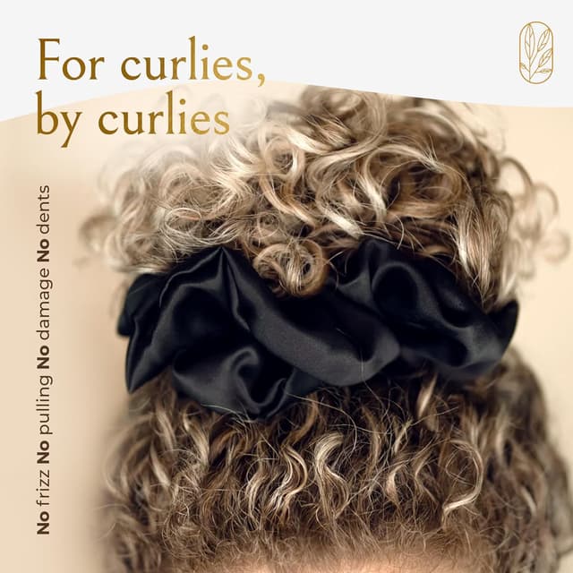Detalle de Curlfriend Collective Silk Scrunchies for Women (XL Mulberry Silk Ponytail Holders) – Black