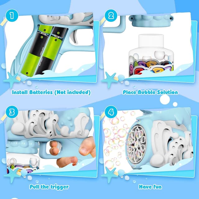 Detalle de P PANACARE Panacare Kinder Seifenblasenpistole mit 10 Düsen – automatische Seifenblasenmaschine Gun 5000+ Blasen/Min