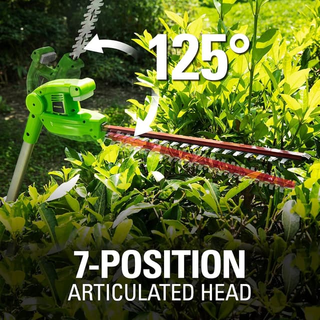Detalle de Greenworks G24PSHK2 cordless 2-in-1 pole saw and pole hedge trimmer (tool only) with 20cm bar