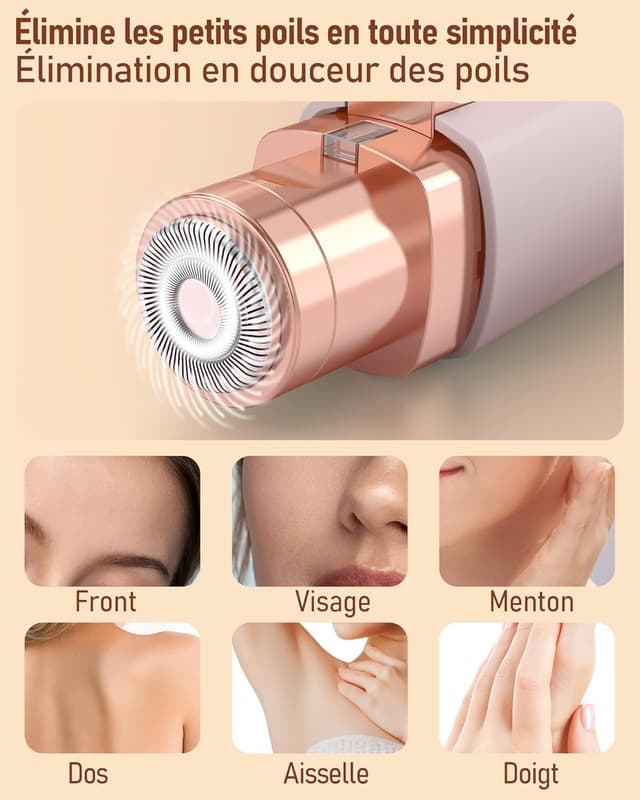 Detalle 2 de Tondeuse à sourcils & rasoir visage femme 2 en 1 rechargeable avec LED (rose)