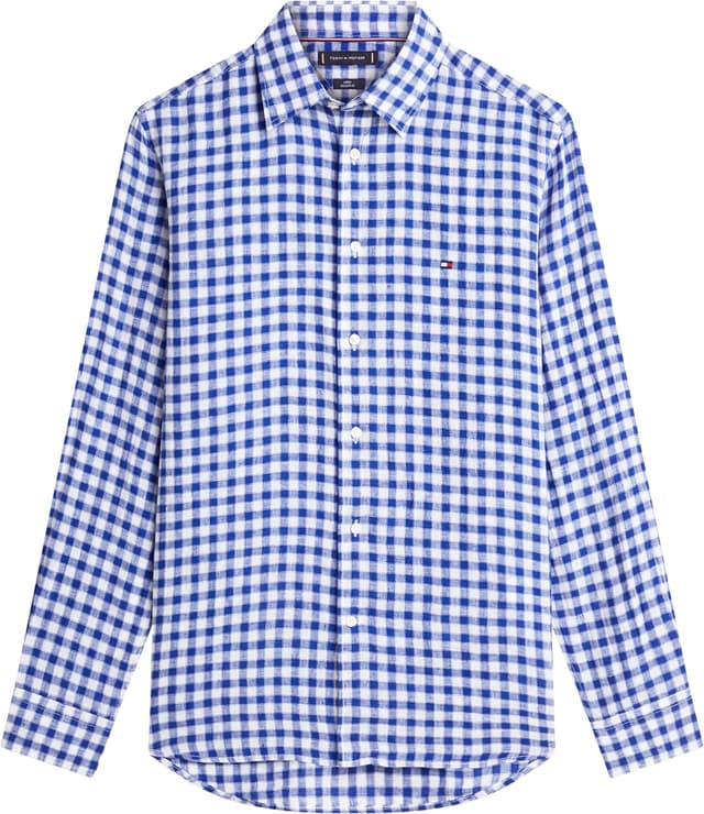 Detalle de Tommy Hilfiger Linen Essential Gingham RF Shirt MW0MW42401 camicia in lino gingham uomo