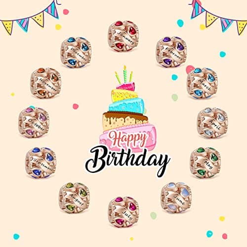 Detalle de NINGAN Charms abalorios de plata de ley 925 con piedra del zodiaco (Abril) y circonita