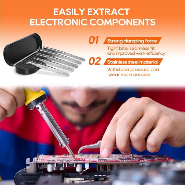 Detalle de Precision Tweezers by TOWOT — Stainless Steel Pointed Tweezers for Craft, Electronics & Soldering