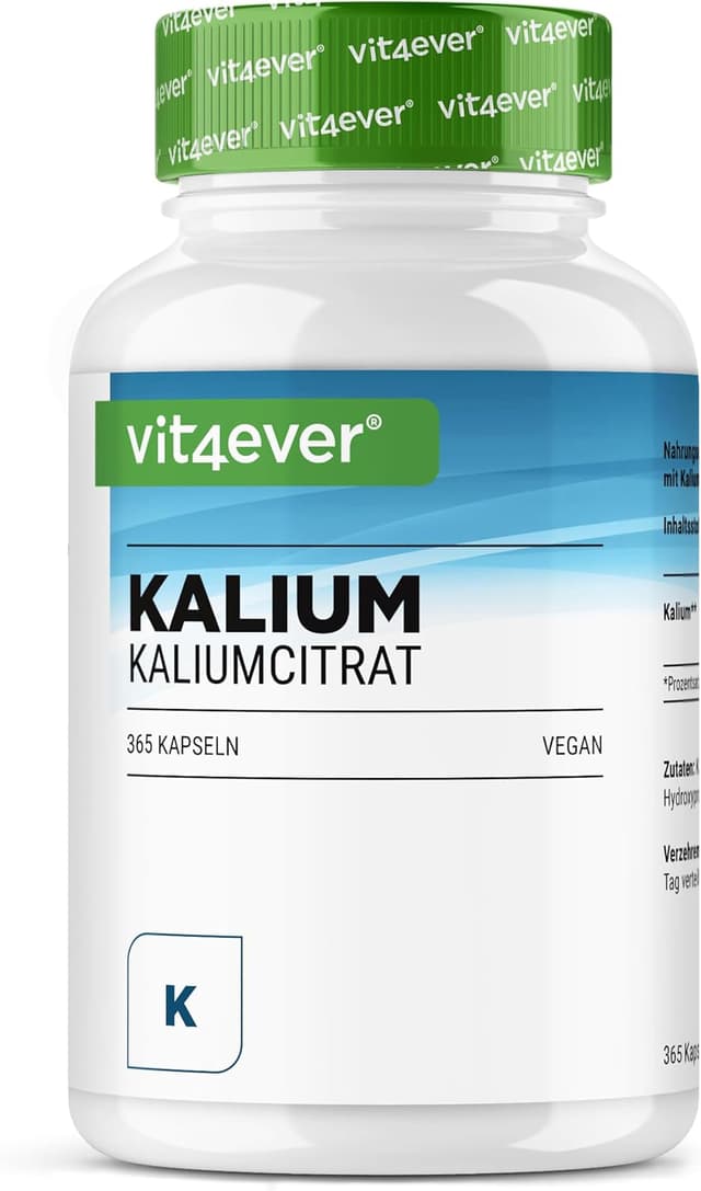Detalle de vit4ever Kalium Kaliumcitrat 800 mg pro Tagesdosis – 365 Kapseln (6-Monatsvorrat, vegan)