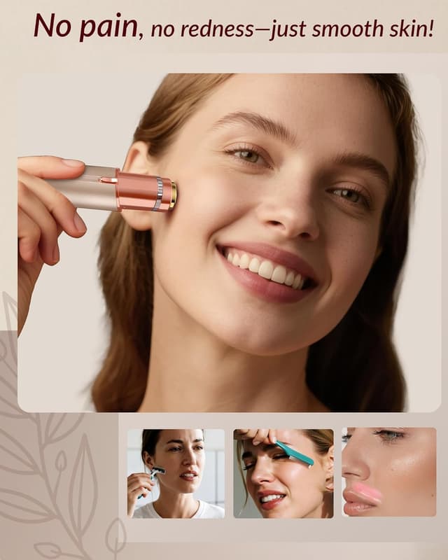 Detalle de bissuuy Rechargeable Facial Hair Remover for Women (Gold) – Upper Lip, Chin & Peach Fuzz