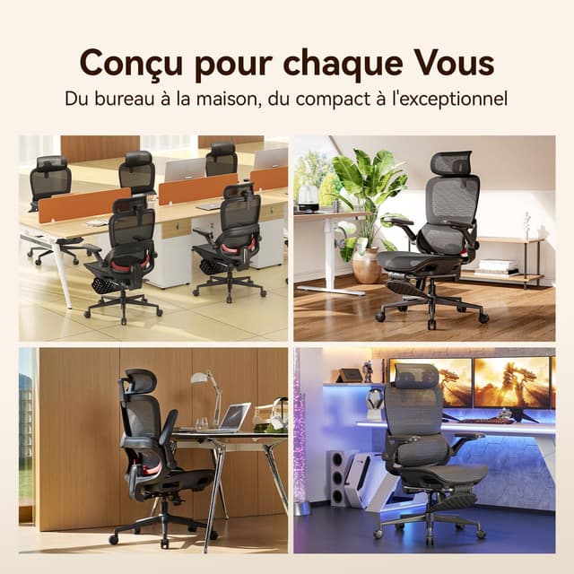 Thumbnail 6 de SIHOO B100 Pro JT : fauteuil de bureau ergonomique avec support lombaire 4D, accoudoirs 4D et appui-tête 3D