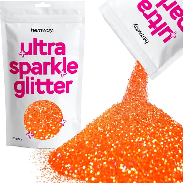 Detalle de Hemway Ultra Sparkle Glitter Fluorescent Peach (100g) — chunky fluorescent glitter for arts, crafts and nail art