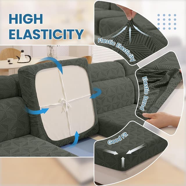 Detalle de Ystyle copridivano elasticizzato per cuscini (3° posto) verde militare, copricuscini antigraffio e antiscivolo