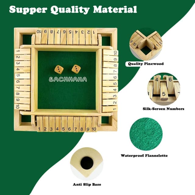 Detalle de Shut the Box Holz-Klappbrettspiel für 4 Spieler (EACHHAHA) – Würfel- und Logikspiel für unterwegs