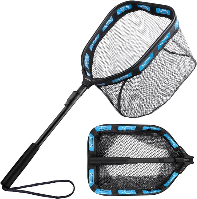 Detalle de PLUSINNO Floating Fishing Net Landing Net (Rubber-Coated, Foldable) for Kayak, Steelhead, Salmon, Trout & More