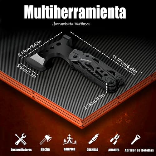 Detalle de GIRIAITUS multiherramienta 16 en 1 para acampar con hacha de supervivencia y funda de nailon