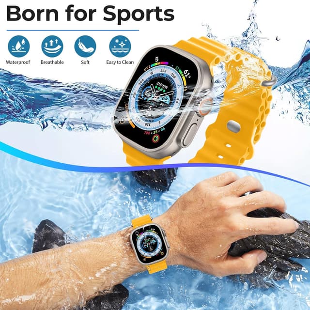 Detalle de HdanMole Silicone Ocean Strap for Apple Watch Ultra & Series (Yellow) – water-sport style band