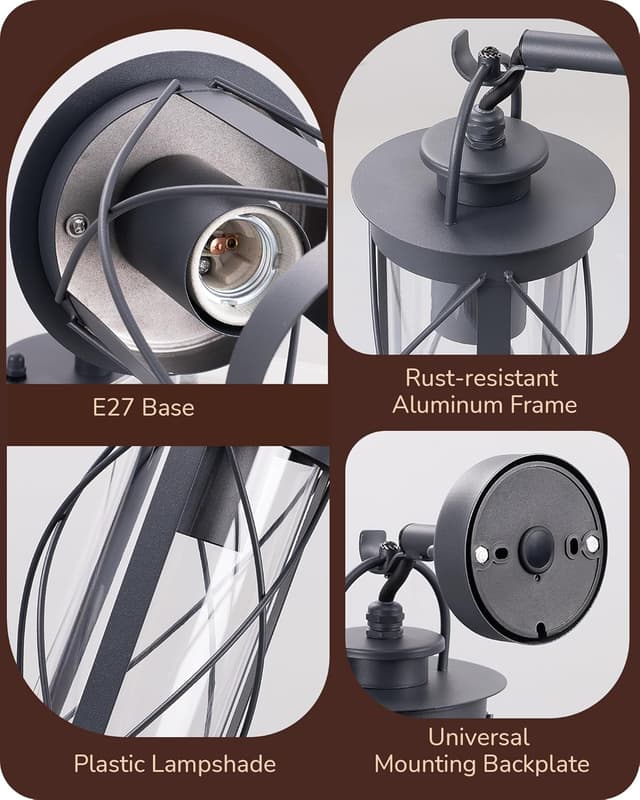 Thumbnail 5 de EDISHINE Vintage Wall Light IP44 Anthracite 🏮