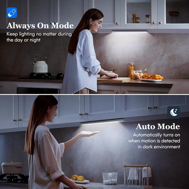 Detalle de Demkia Schrankbeleuchtung Unterbauleuchte Küche mit Bewegungsmelder, LED Akku (2000 mAh), 3 Farbtemperaturen und USB