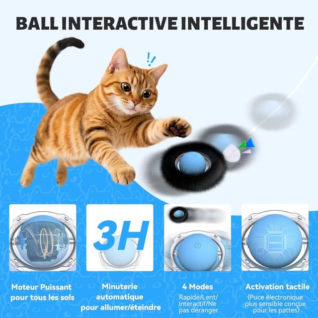 Detalle de GoldenSun Balle de jeu automatique pour chat avec tapis, gazouillis et cache-cache à 7 trous (noir)