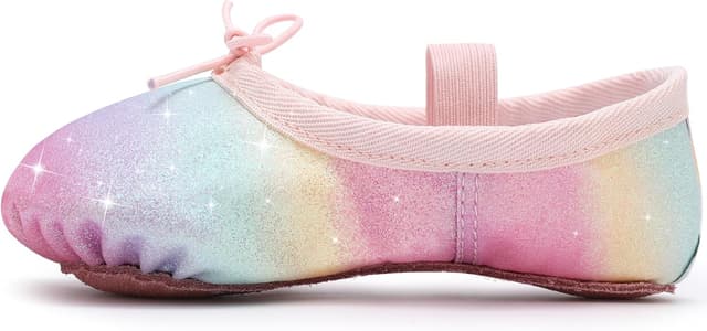 Detalle de Girls’ glitter ballet shoes in genuine leather full sole (full sole dance slippers)