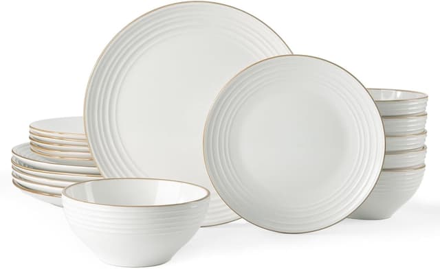 Detalle de Famiware Jupiter 18-Piece Stoneware Dinnerware Set (Service for 6) in White