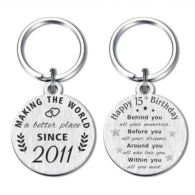 Detalle de ABBNT 15th Birthday Keychain for Girls & Boys (Born in 2010) – 15 Year Old Birthday Gift