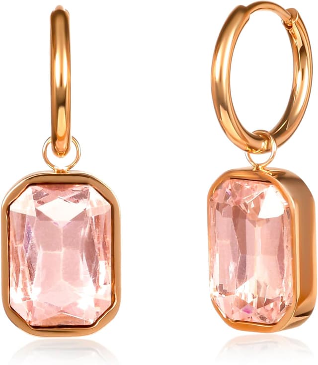 Detalle de Zavana grosses créoles femme en acier inoxydable plaqué or avec cristaux et grands pendentifs