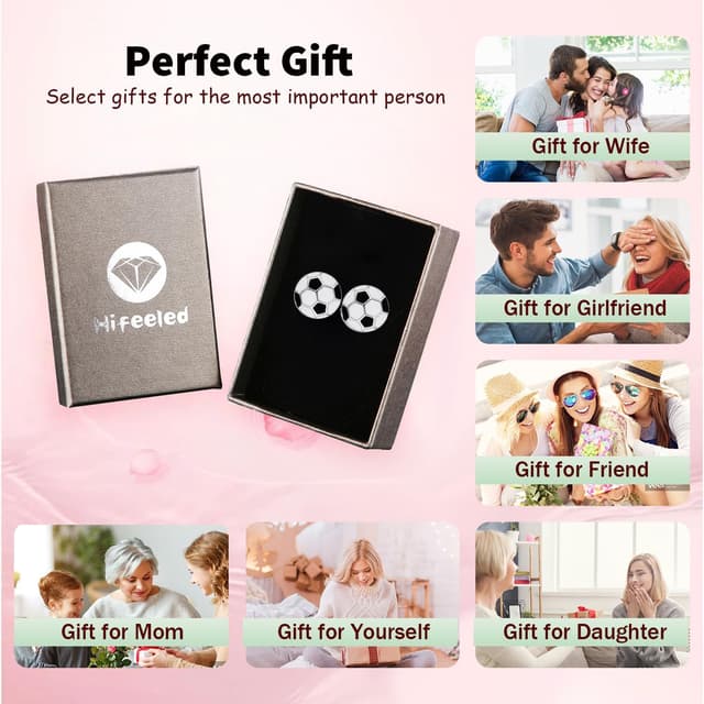 Thumbnail 6 de Hifeeled Boucles d’oreilles femmes en argent sterling 925 motif football 10 x 10 mm