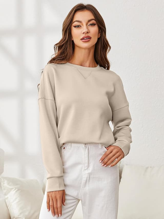 Detalle 1 de Glamaker Women’s Striped Crewneck Sweatshirt Pullover (Cropped, Loose Fit)