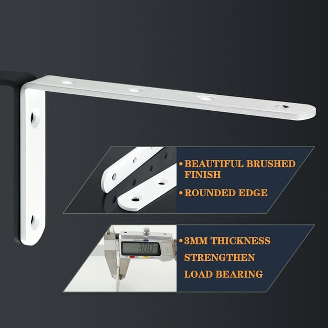 Detalle 2 de SAYAYO EJ5207W-4P stainless steel corner shelf brackets, 125mm x 75mm (4 pcs)