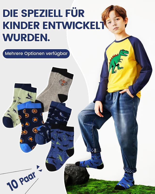 Detalle de Kyopp 10 Paar Kinder-Socken für Mädchen & Jungen – klassisch, lustige Crew Socks aus Baumwolle