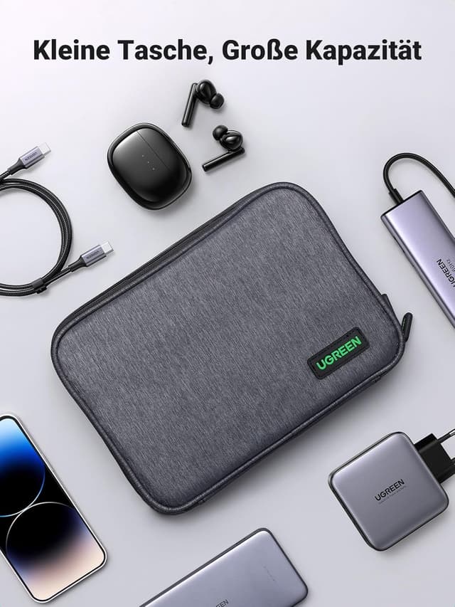 Detalle de UGREEN Reise-Organizer Tasche für Kabel, Powerbank & Zubehör (Elektronik Case, Nylon/EVA)