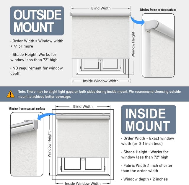 Detalle 2 de Cordless Roller Shade Blackout Blinds (Natural Linen Cream) with Spring System, UV Protection, 26" W x 72" H
