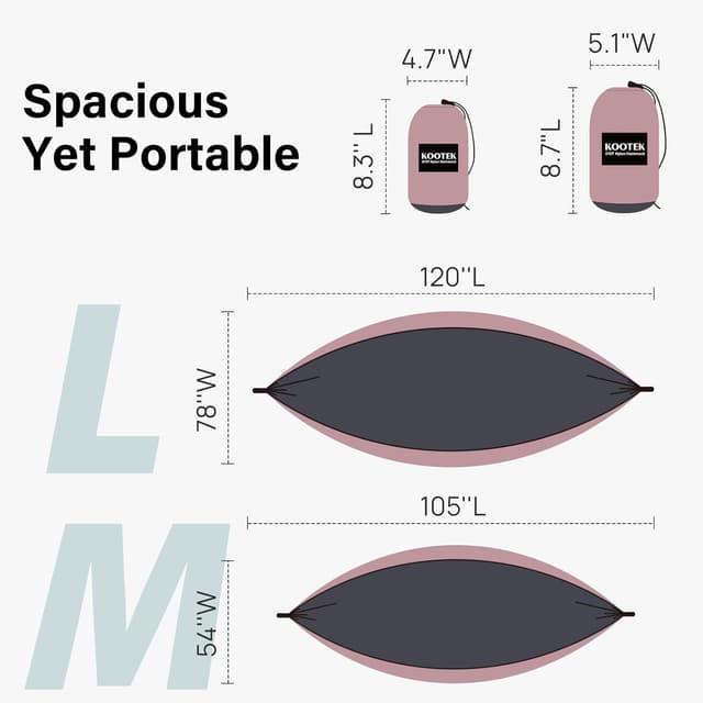 Detalle de Kootek Camping Hammock (Portable Hammocks with Tree Straps & Attached Carry Bag) — lightweight camping hammock for travel, hiking, beach