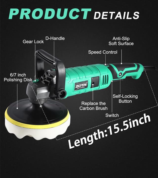 Detalle de ZOTA Buffer Polisher Kit (1600W) with 7 Speeds for Car Polishing & Buffing (7/6 Inch)