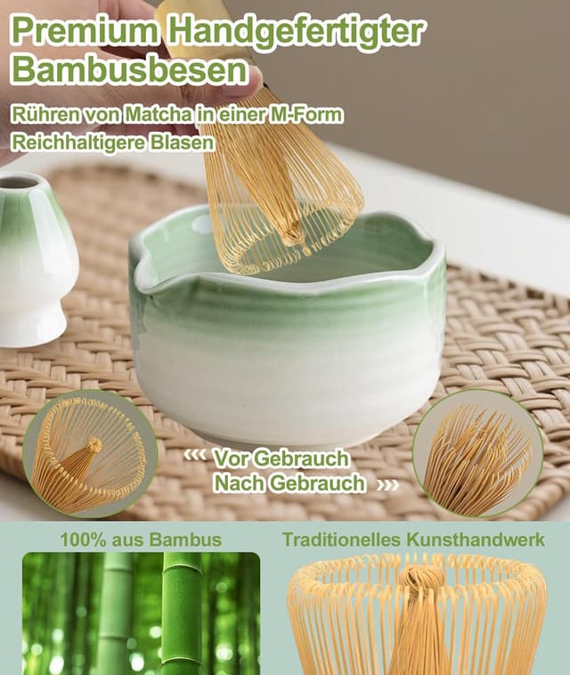 Detalle 2 de JBER Matcha Besen-Set (7-teilig) mit Schale, Ausguss, Sieb und Halter