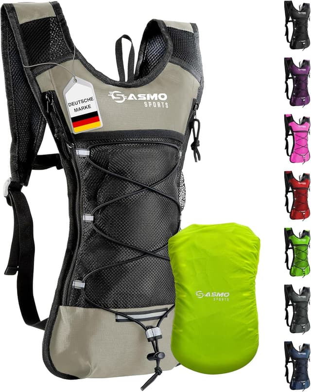 Detalle de SASMO® Laufrucksack 6L (Sand) mit Thermofach – ultraleichter Lauf-Rucksack mit Regenschutz & Reflektoren