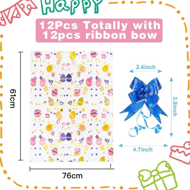 Detalle 2 de Easter Cellophane Basket Wrap Bags 12pcs