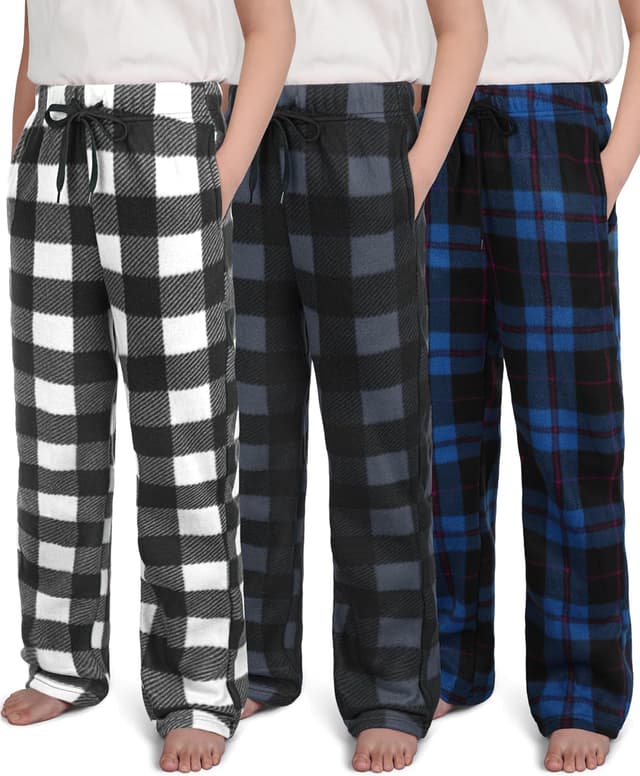 Detalle de IHU 3-Pack Boys Micro Fleece Pajama Pants (Plaid Lounge Sleepwear)