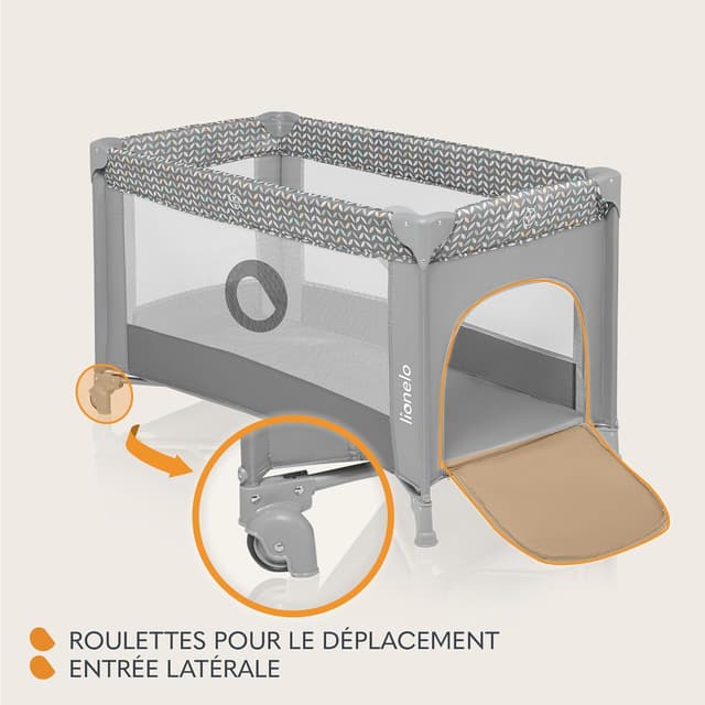 Detalle de LIONELO Stefi lit bébé jusqu’à 15 kg avec entrée latérale et système LockGuard