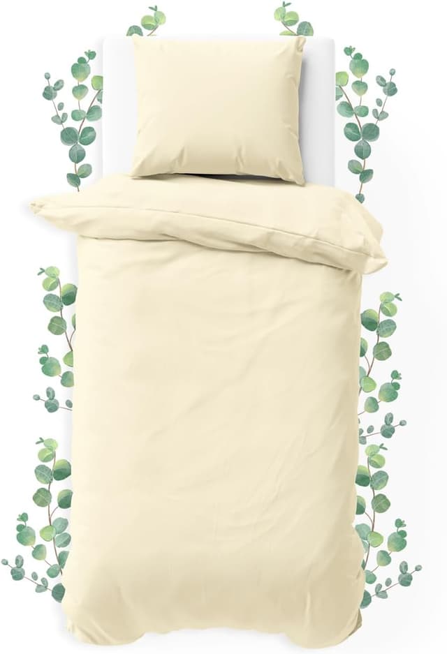 Detalle de JACOBSON Bettwäsche-Set 135x200 (Perkal, 100% Baumwolle) mit Kissenbezug 80x80, 2-teilig, Natur