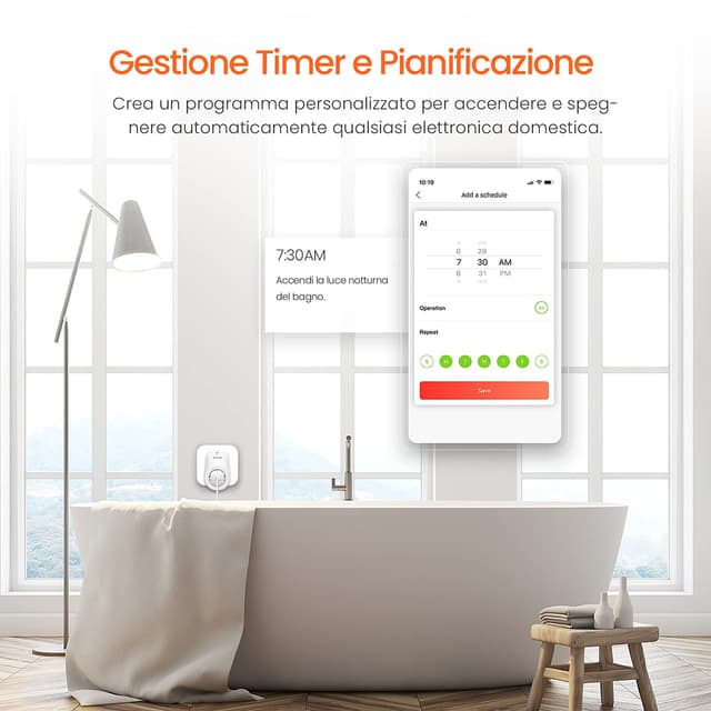 Detalle de Tenda Beli SP3 Smart Plug Wi‑Fi: presa intelligente con controllo vocale, timer e modalità assente