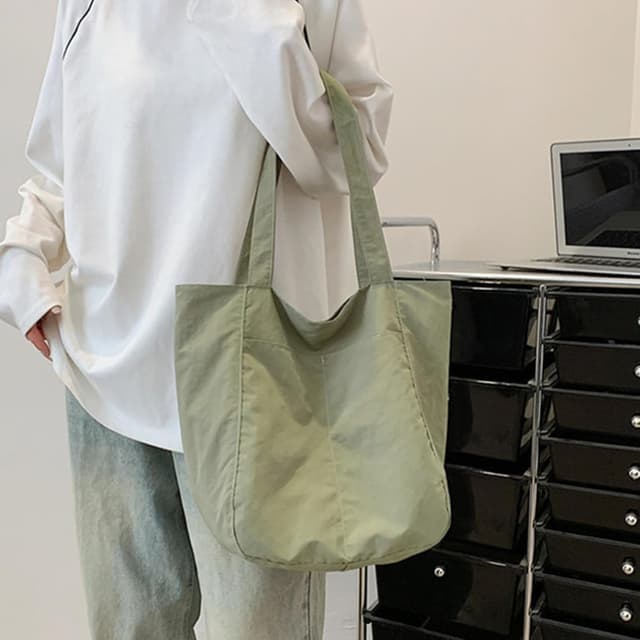 Detalle de Boziee Unisex Schultertasche im Minimal-Look – Nylongewebe Shopper Tote Bag für Alltag, Büro, Reisen und Schule