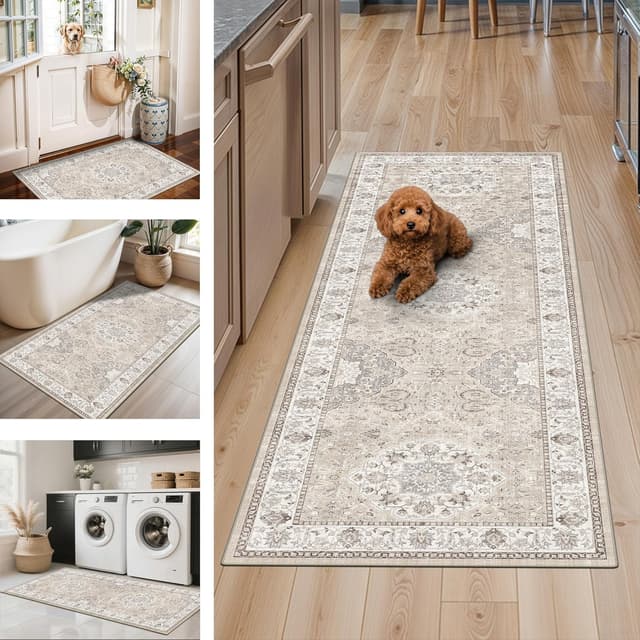 Thumbnail 5 de 3-piece washable kitchen rug set Beige 🏡