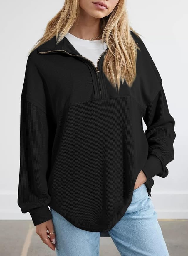 Detalle 2 de SHEWIN Women’s Waffle Knit Half-Zip Sweatshirt (Waffle Texture Pullover)