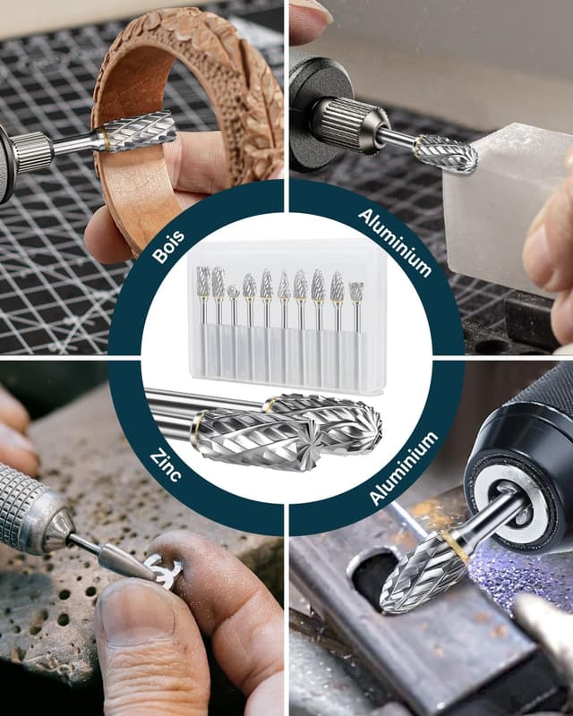 Thumbnail 6 de Set de 12 fraises rotatives en carbure de tungstène Lytool (double coupe) tige 1/8" pour Dremel, gravure, polissage et sculpture