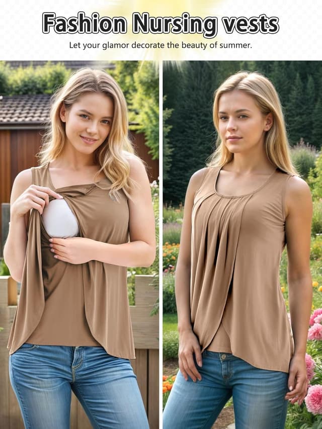 Detalle de PARNIXS Summer Women’s Maternity & Nursing Tank Top (Sleeveless) — Modal Maternity Nursing Layer