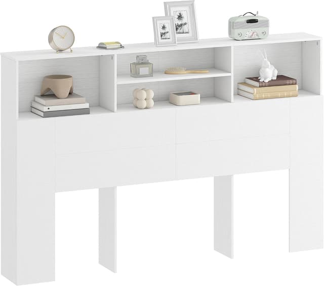 Detalle de HOMCOM tête de lit sur pied 160 cm blanche avec 4 compartiments de rangement
